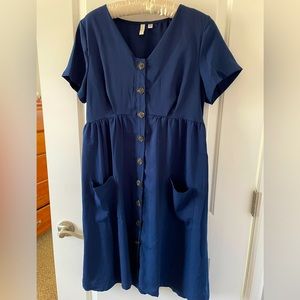 PinkBlush Navy Button Down Short Sleeve Maternity Dress, size Medium